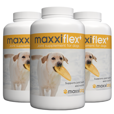 maxxiflex+ dog joint supplement aids stiff joints, supports joint structure and promotes mobility